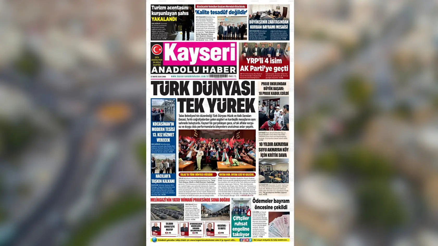 Kayseri yerel gazeteleri 22 Mayıs Cuma gününü hangi manşetlerle karşıladı?