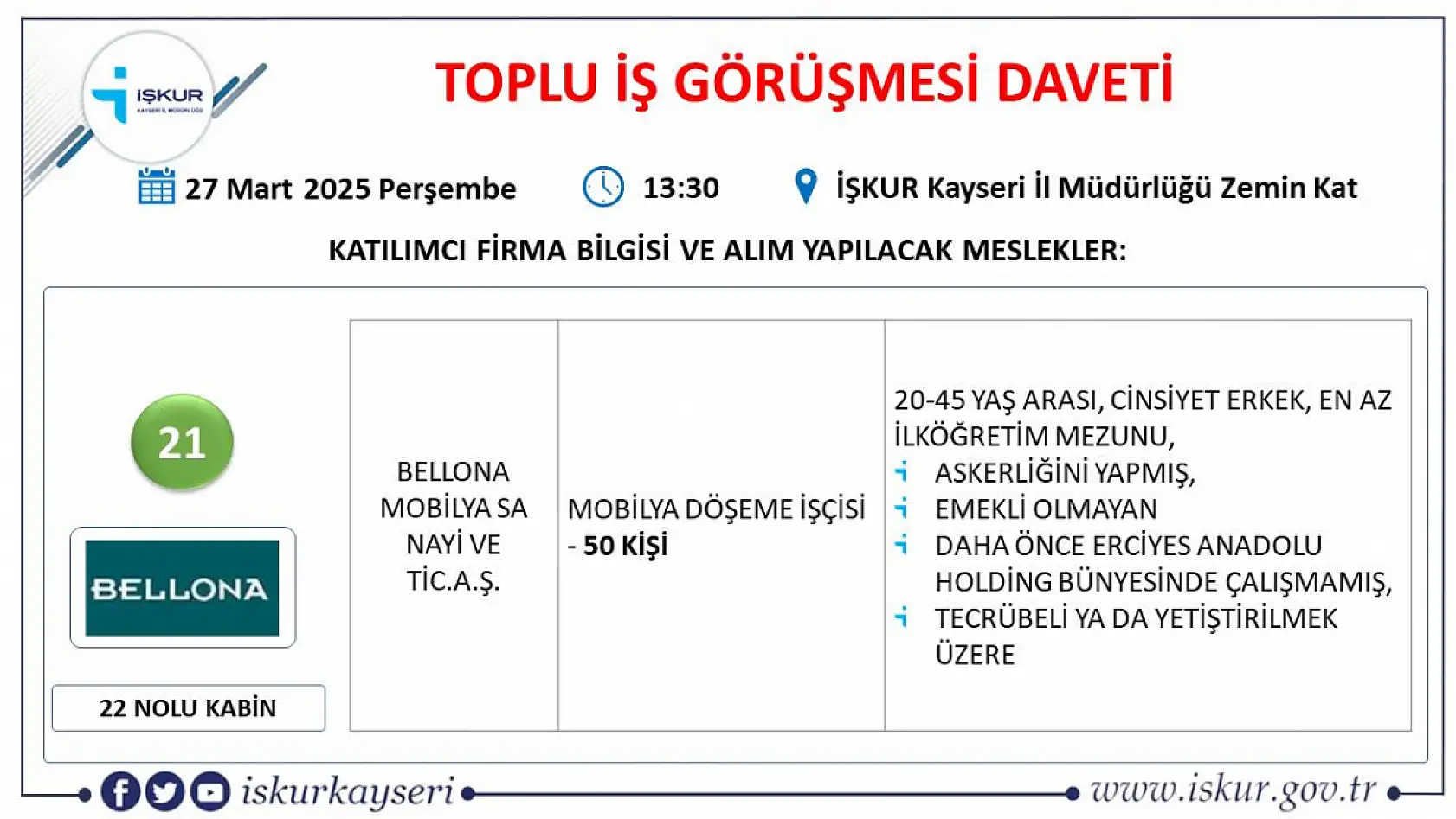 Kayseri'de 21 farklı firma 384 personel alacak: O firmaları İŞKUR duyurdu…