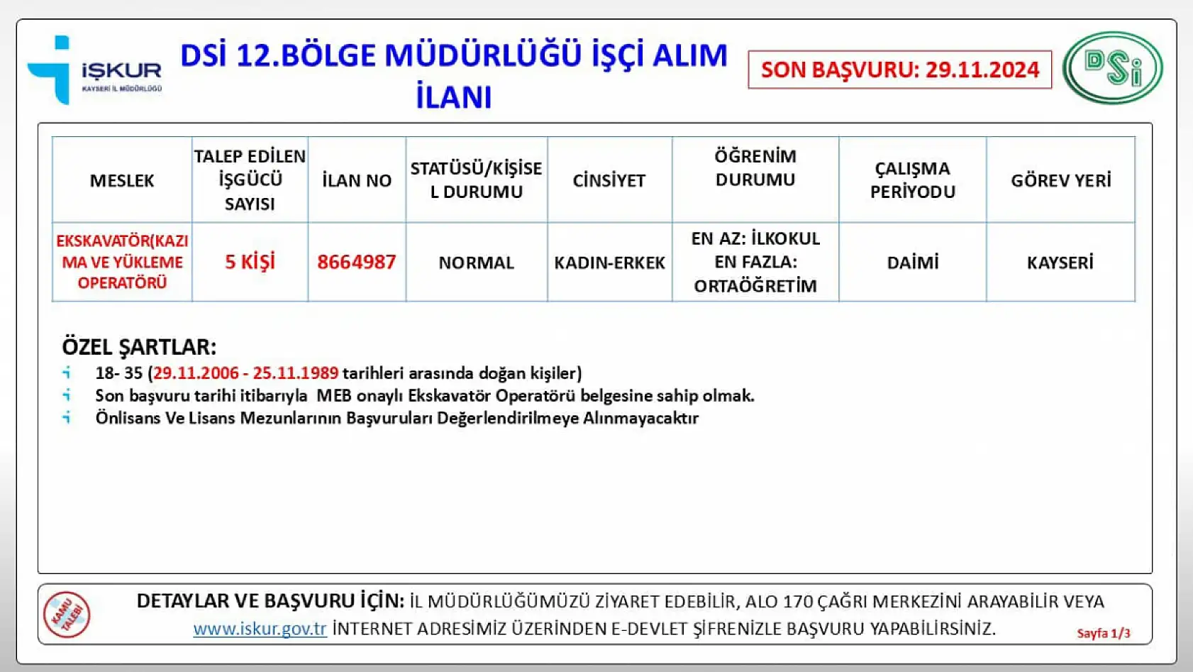 Devlet Su İşleri Bölge Müdürlüğü KPSS şartı olmadan personel alıyor