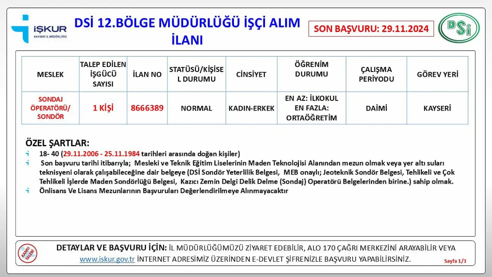 Devlet Su İşleri Bölge Müdürlüğü KPSS şartı olmadan personel alıyor