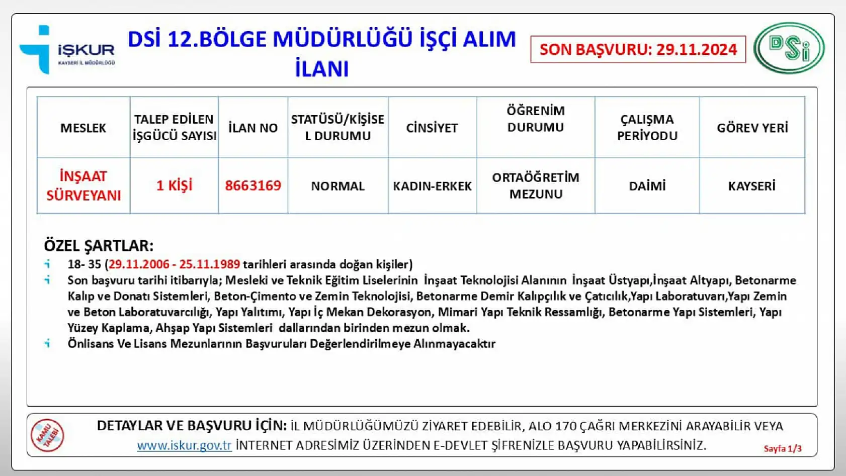 Devlet Su İşleri Bölge Müdürlüğü KPSS şartı olmadan personel alıyor