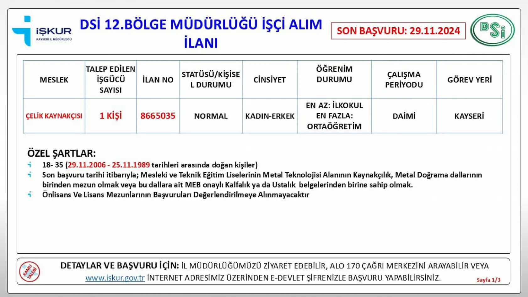 Devlet Su İşleri Bölge Müdürlüğü KPSS şartı olmadan personel alıyor