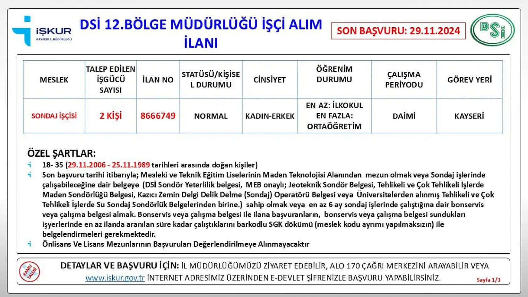 Devlet Su İşleri Bölge Müdürlüğü KPSS şartı olmadan personel alıyor
