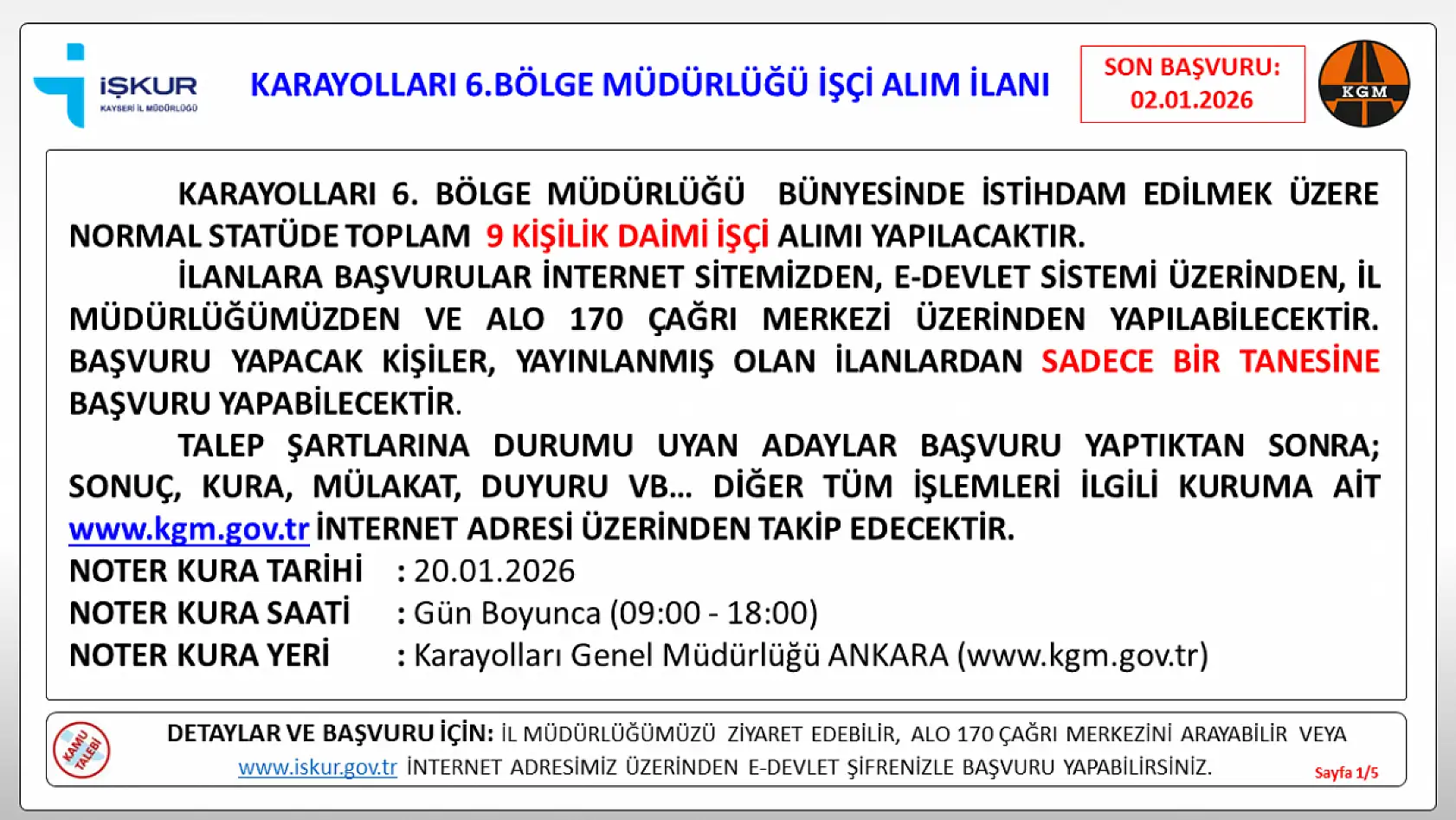 Karayolları 6. Bölge Müdürlüğü personel alımı gerçekleştirecek: Kayseri dahil 5 ilde ikamet eden kişiler başvurabilecek!