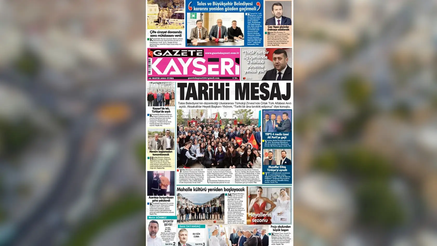 Kayseri yerel gazeteleri 22 Mayıs Cuma gününü hangi manşetlerle karşıladı?