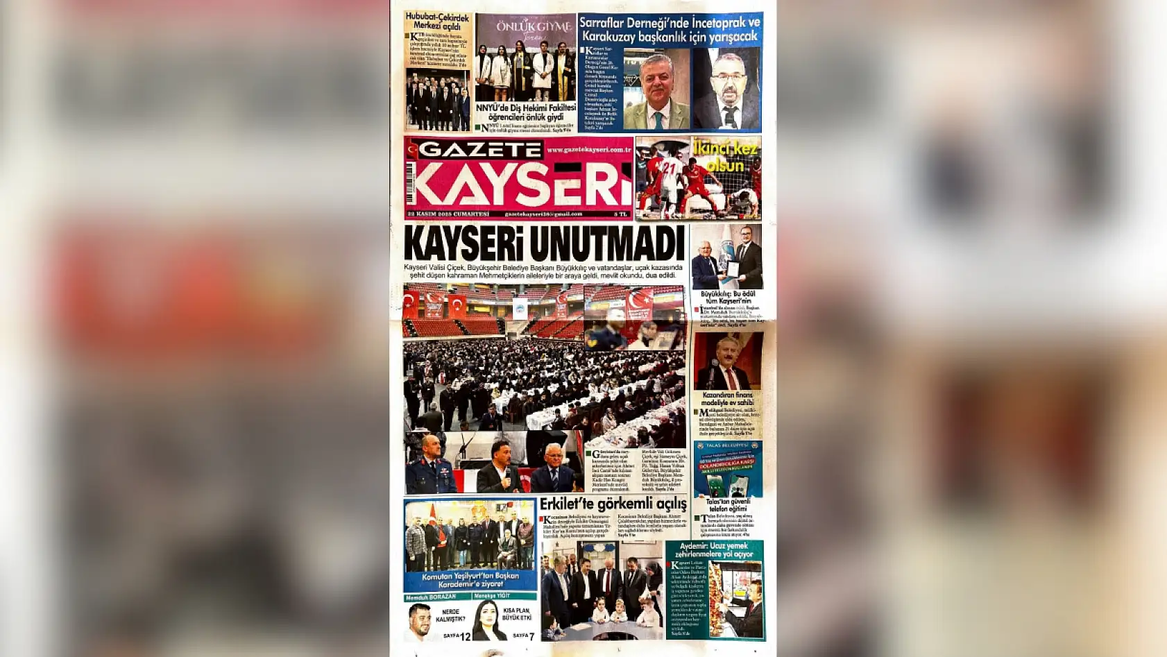 Kayseri'de yerel gazeteler 22 Kasım Cumartesi sabahına hangi manşetlerle çıktı?