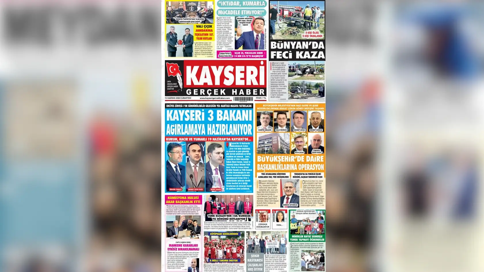 Kayseri yerel gazeteleri 13 Haziran Cumartesi sabahına hangi manşetlerle çıktı?
