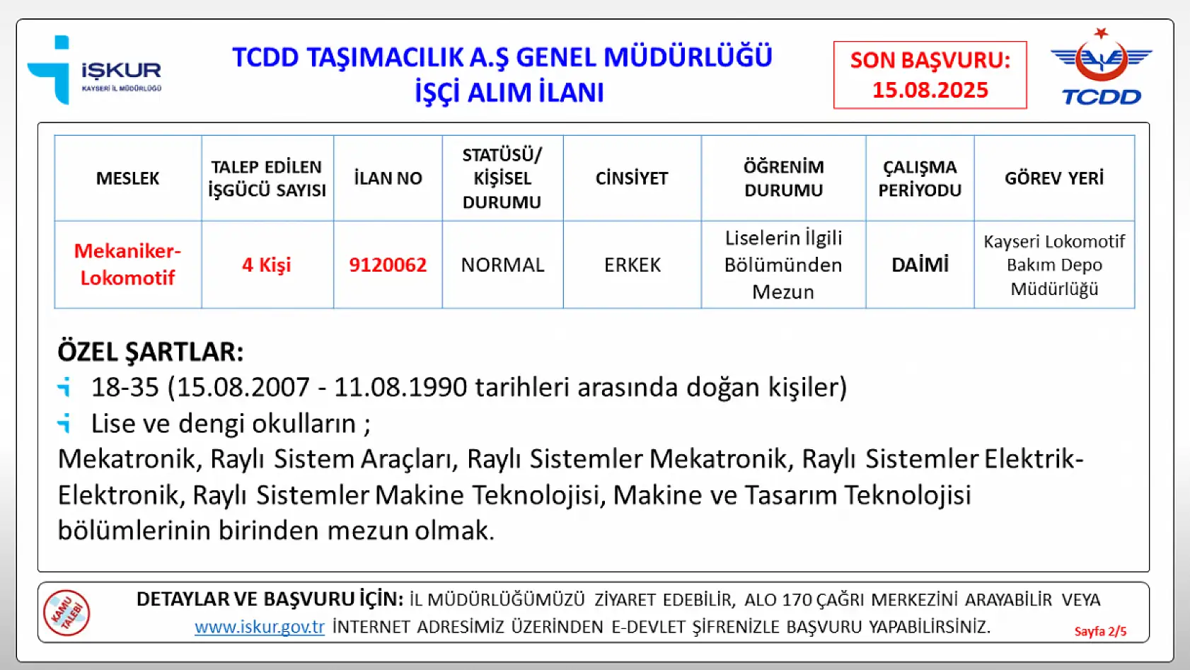 Kayseri'de TCDD personel alımı gerçekleştirecek! İşte şartlar ve detaylar...