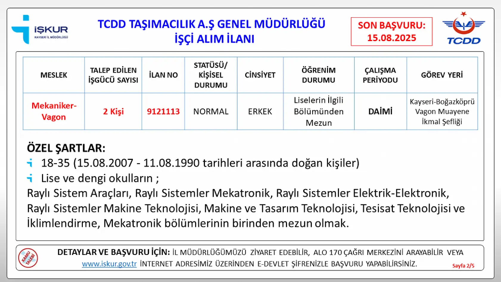 Kayseri'de TCDD personel alımı gerçekleştirecek! İşte şartlar ve detaylar...