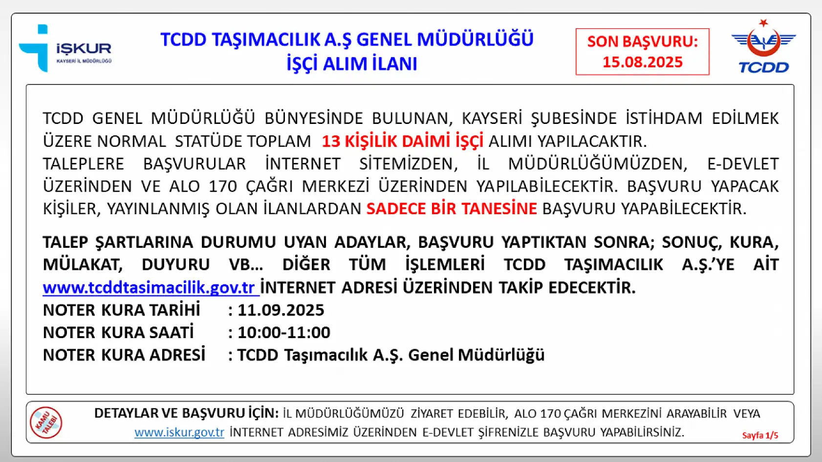 Kayseri'de TCDD personel alımı gerçekleştirecek! İşte şartlar ve detaylar...