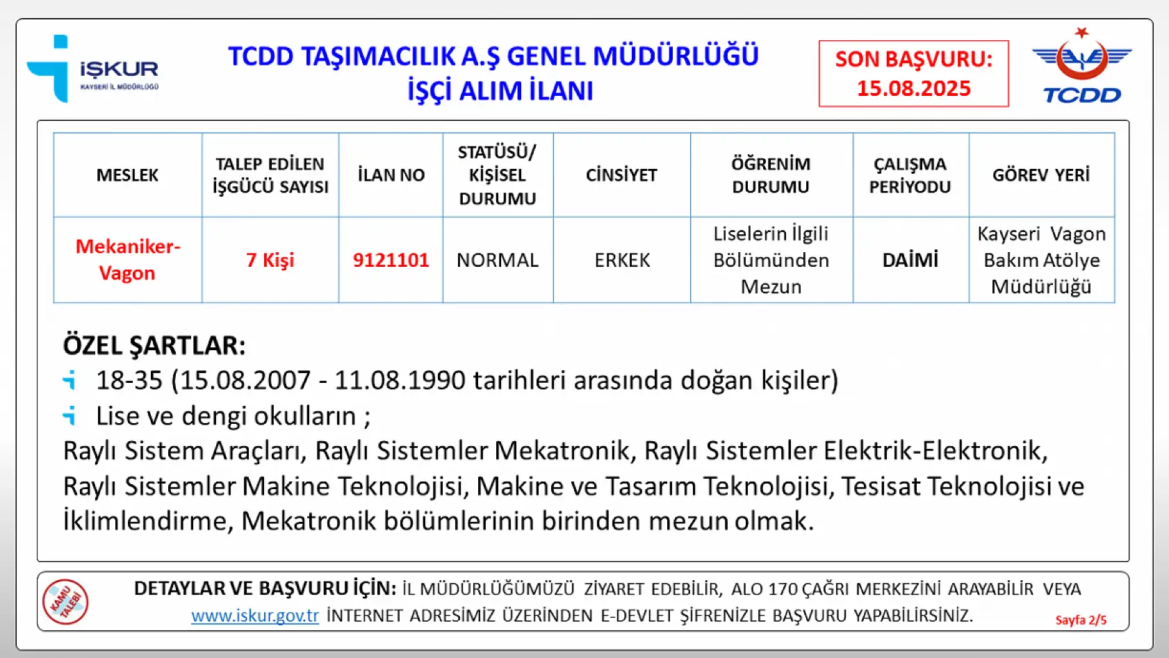 Kayseri'de TCDD personel alımı gerçekleştirecek! İşte şartlar ve detaylar...