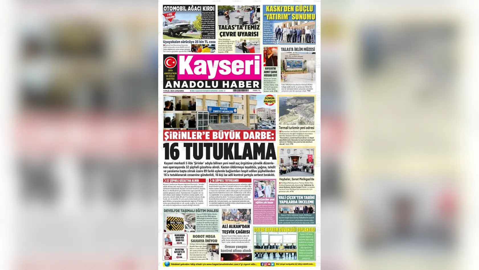 Kayseri'de yerel gazeteler 9 Eylül sabahını hangi manşetlerle karşıladı?