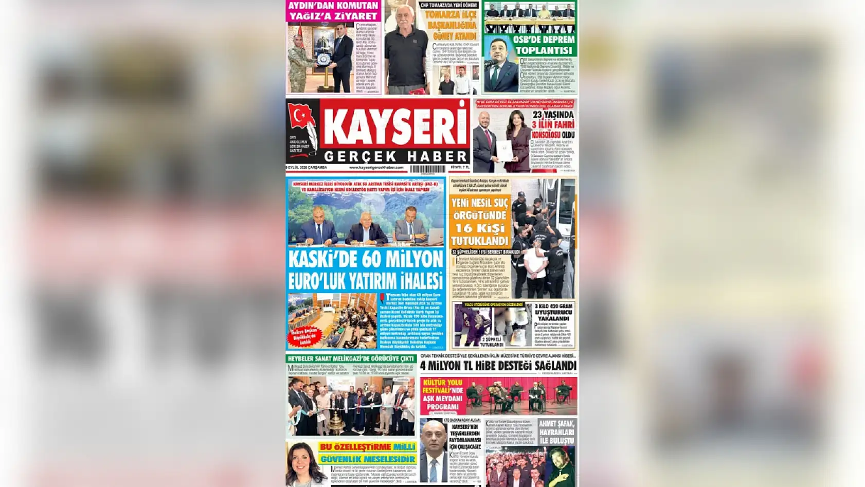 Kayseri'de yerel gazeteler 9 Eylül sabahını hangi manşetlerle karşıladı?