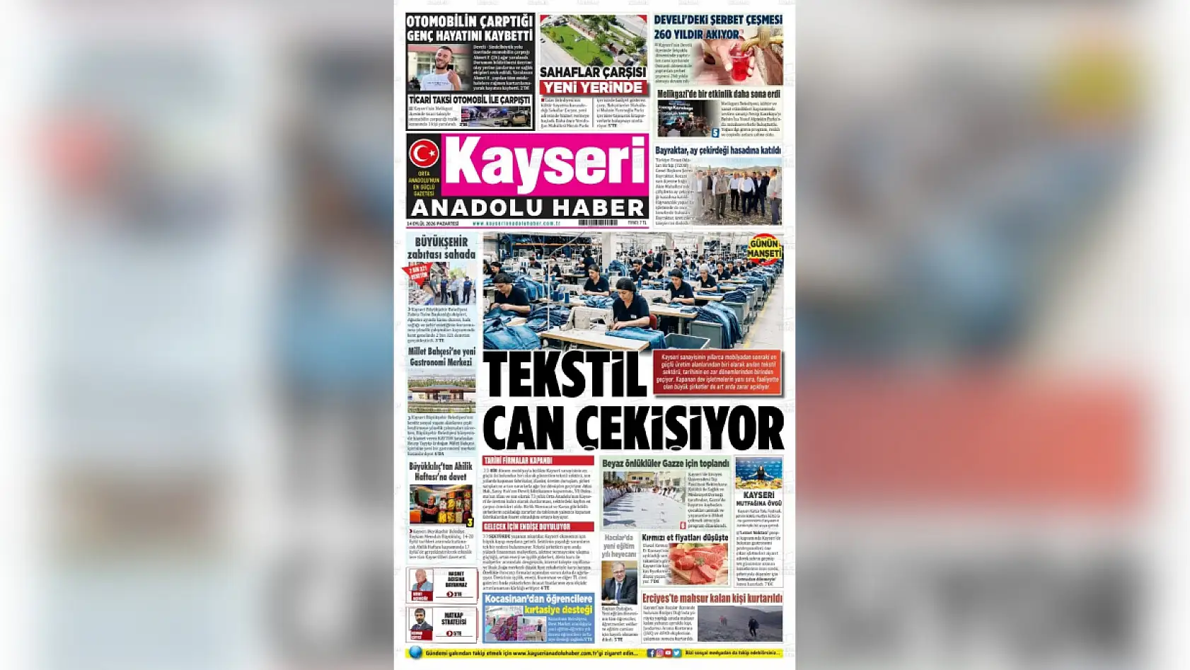 Kayseri yerel gazeteleri bugünü hangi manşeterle karşıladı? (14 Eylül)
