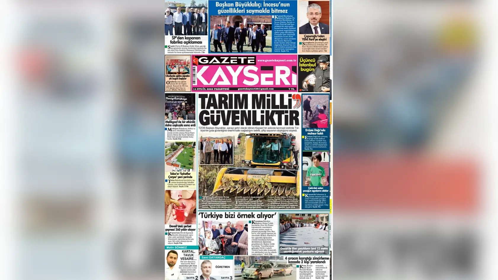 Kayseri yerel gazeteleri bugünü hangi manşetlerle karşıladı? (14 Eylül)