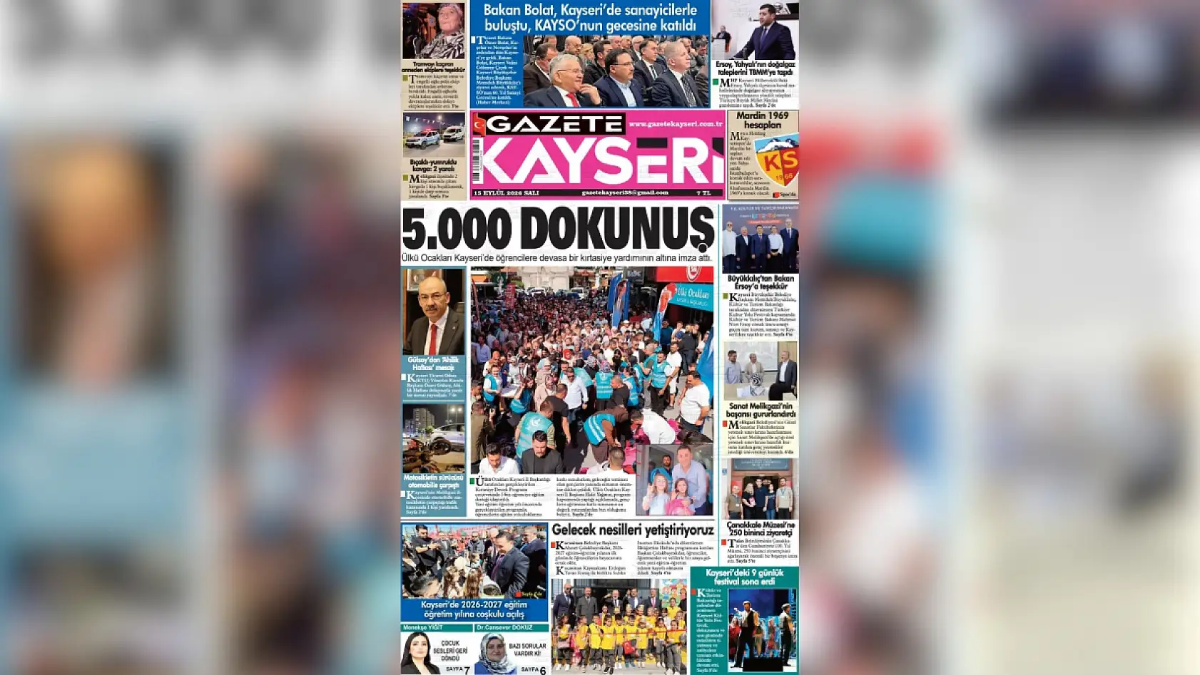 Kayseri yerel gazeteleri 15 Eylül sabahına hangi manşetlerle çıktı?