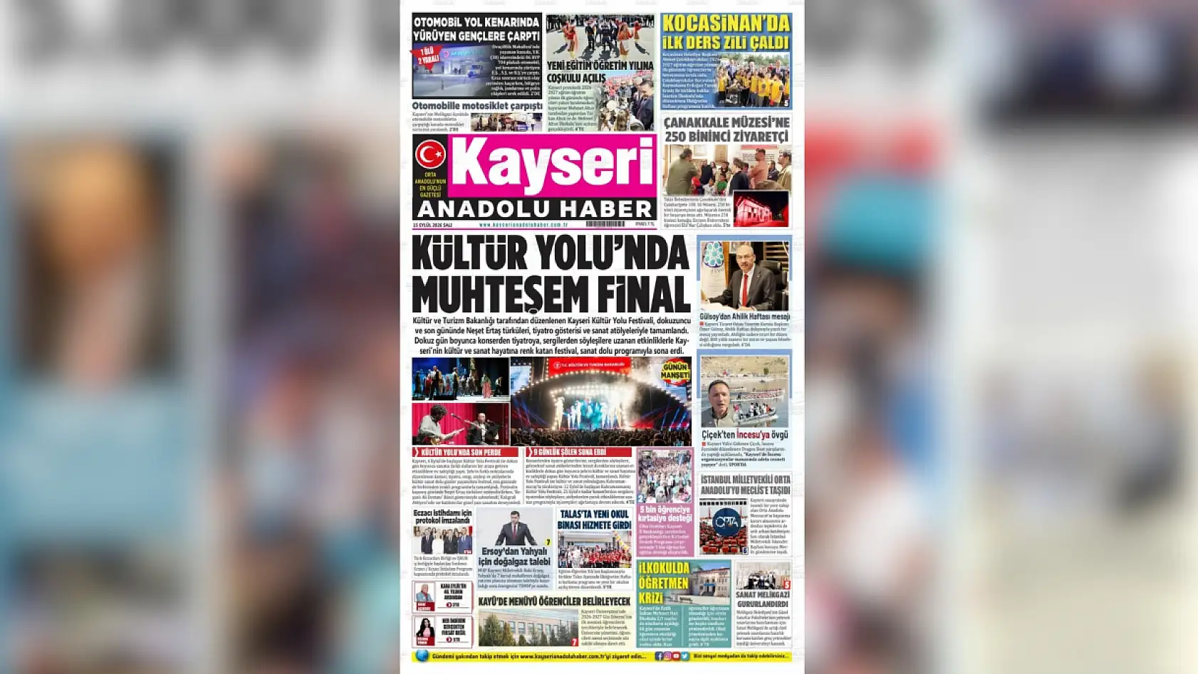 Kayseri yerel gazeteleri 15 Eylül sabahına hangi manşetlerle çıktı?