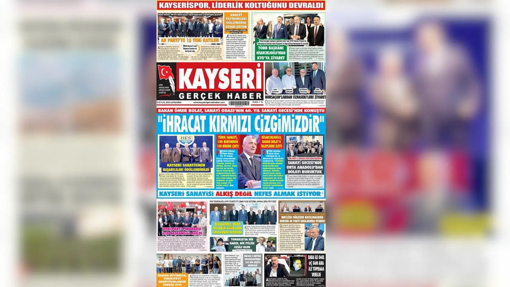 Kayseri yerel gazeteleri 16 Eylül sabahını hangi manşetlerle karşıladı?