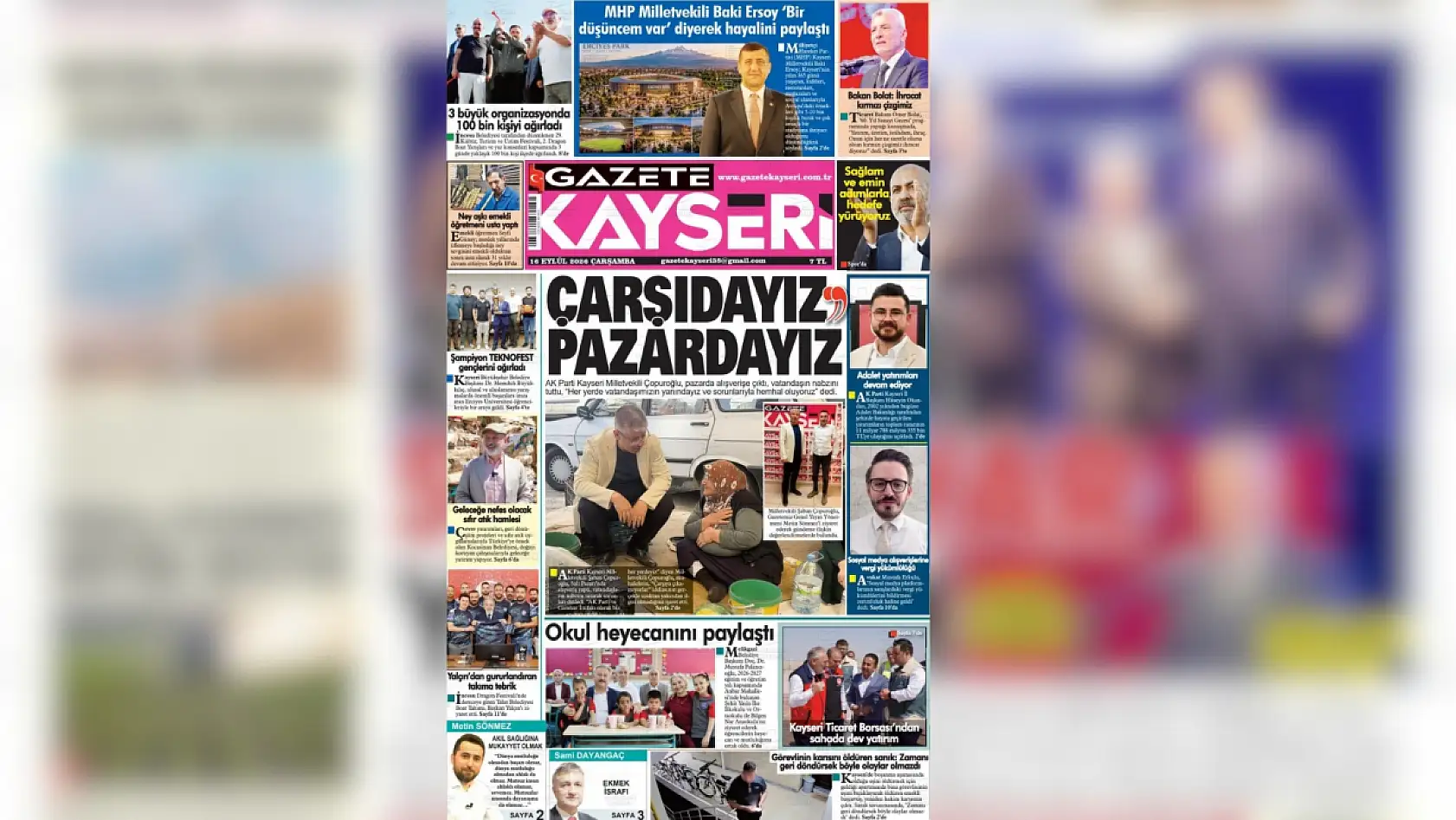 Kayseri yerel gazeteleri 16 Eylül sabahını hangi manşetlerle karşıladı?