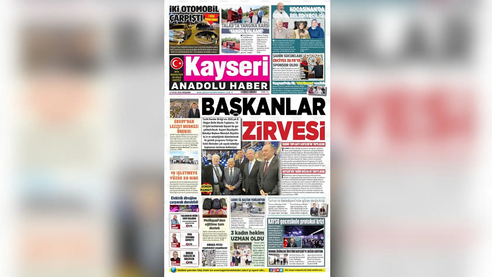 Kayseri yerel gazeteleri 17 Eylül sabahına hangi manşeterle çıktı?