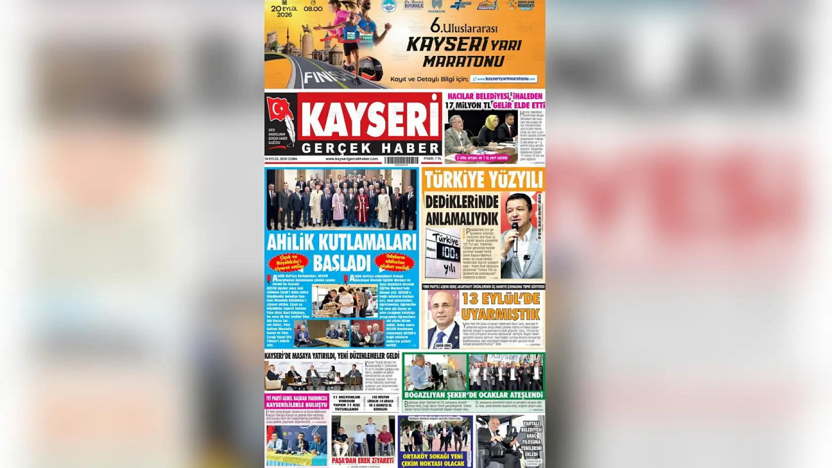Kayseri yerel gazeteleri 18 Eylül sabahına hangi manşetlerle çıktı?