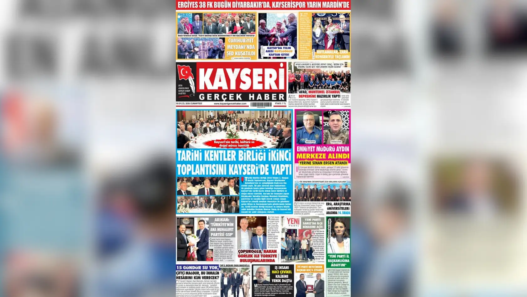 Kayseri yerel gazeteleri 19 Eylül sabahını hangi manşetlerle karşıladı?