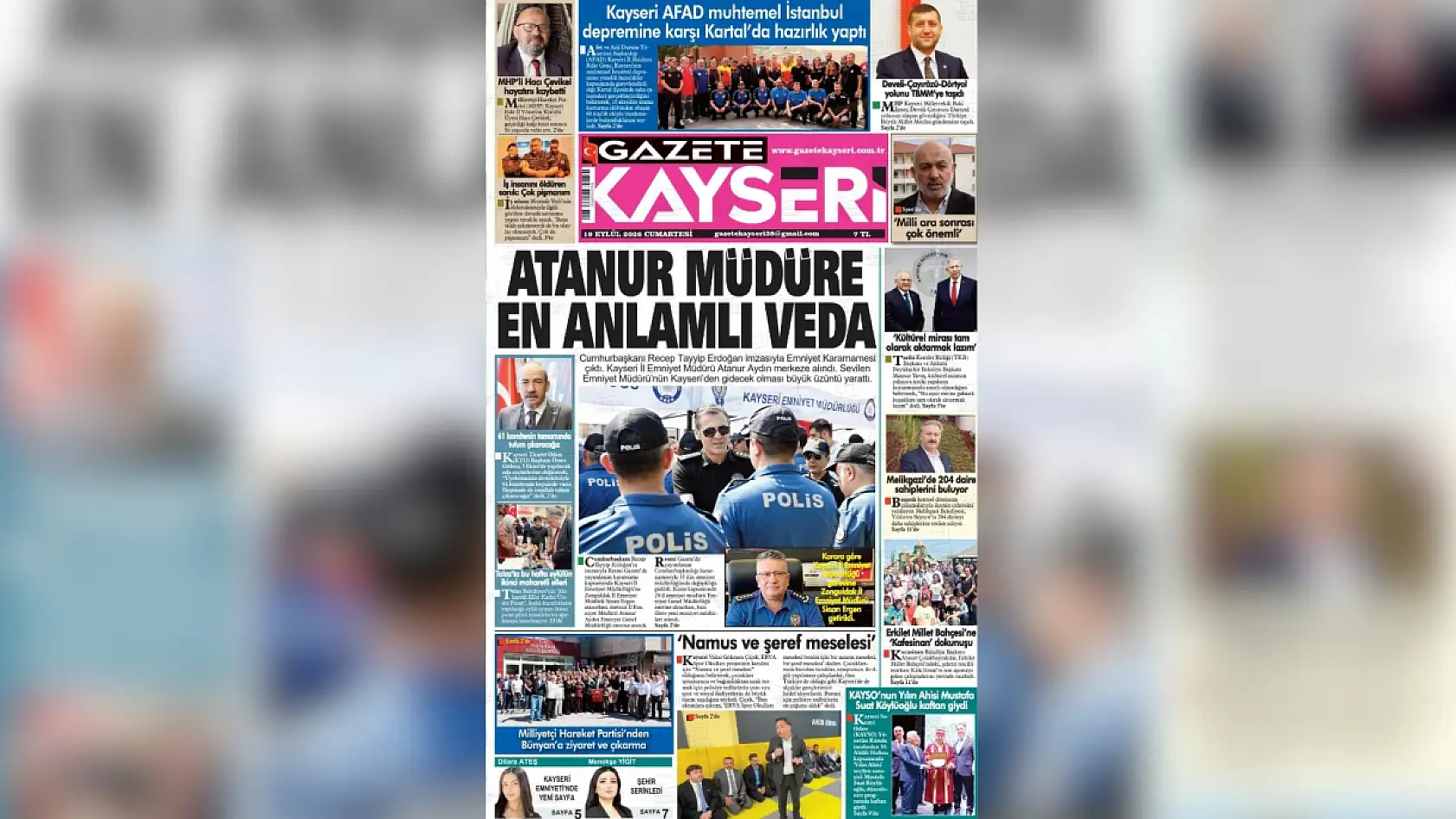 Kayseri yerel gazeteleri 19 Eylül sabahını hangi manşetlerle karşıladı?