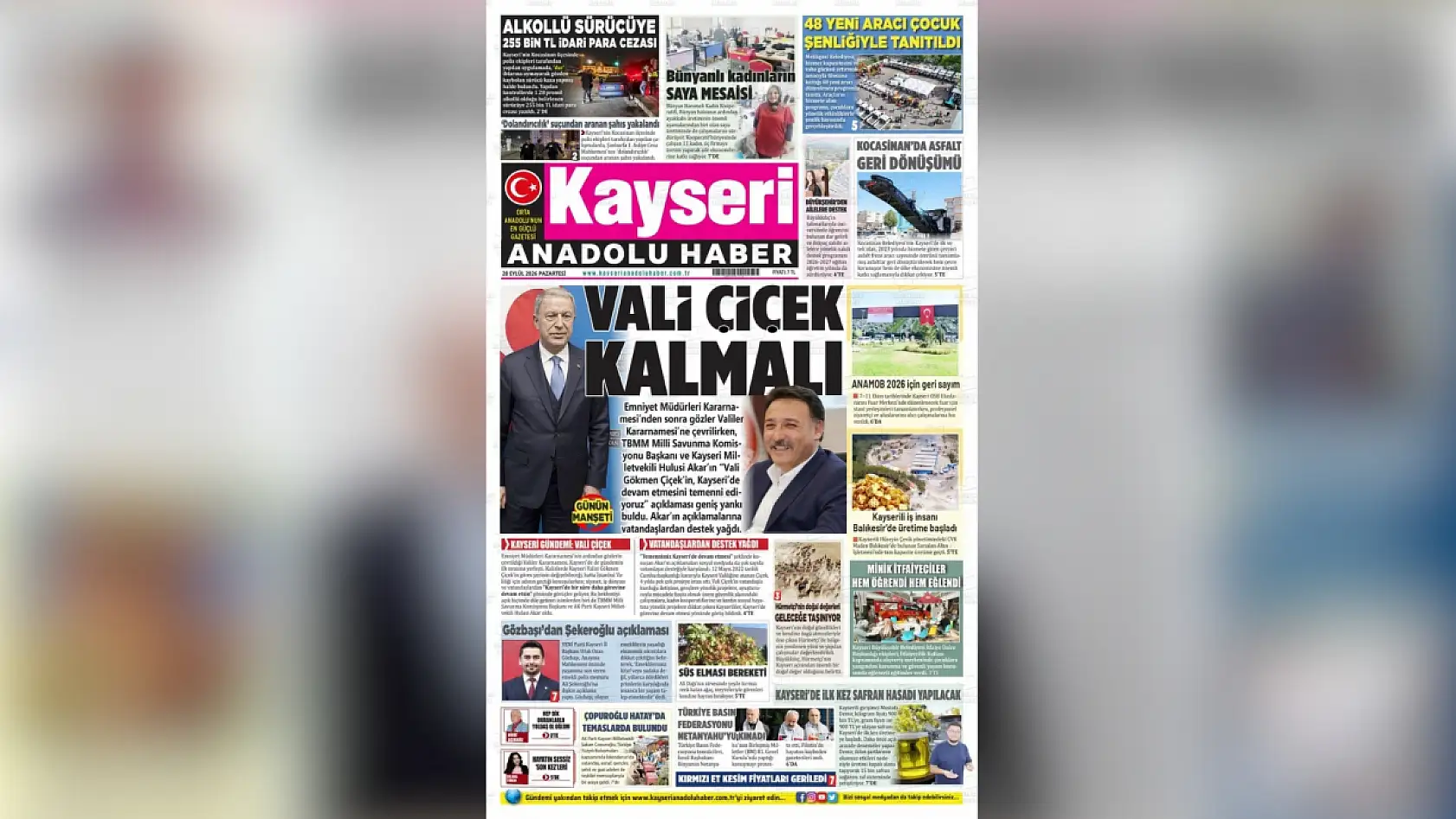 Kayseri yerel gazeteleri 28 Eylül sabahına hangi manşetlerle çıktı?