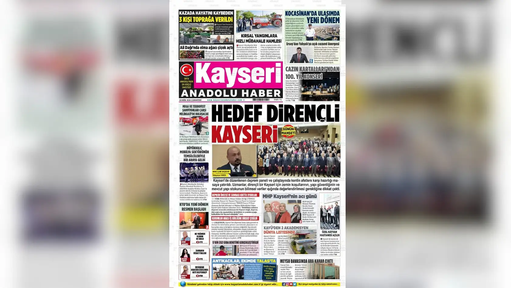 Kayseri yerel gazeteleri 10 Ekim sabahına hangi manşetlerle çıktı?