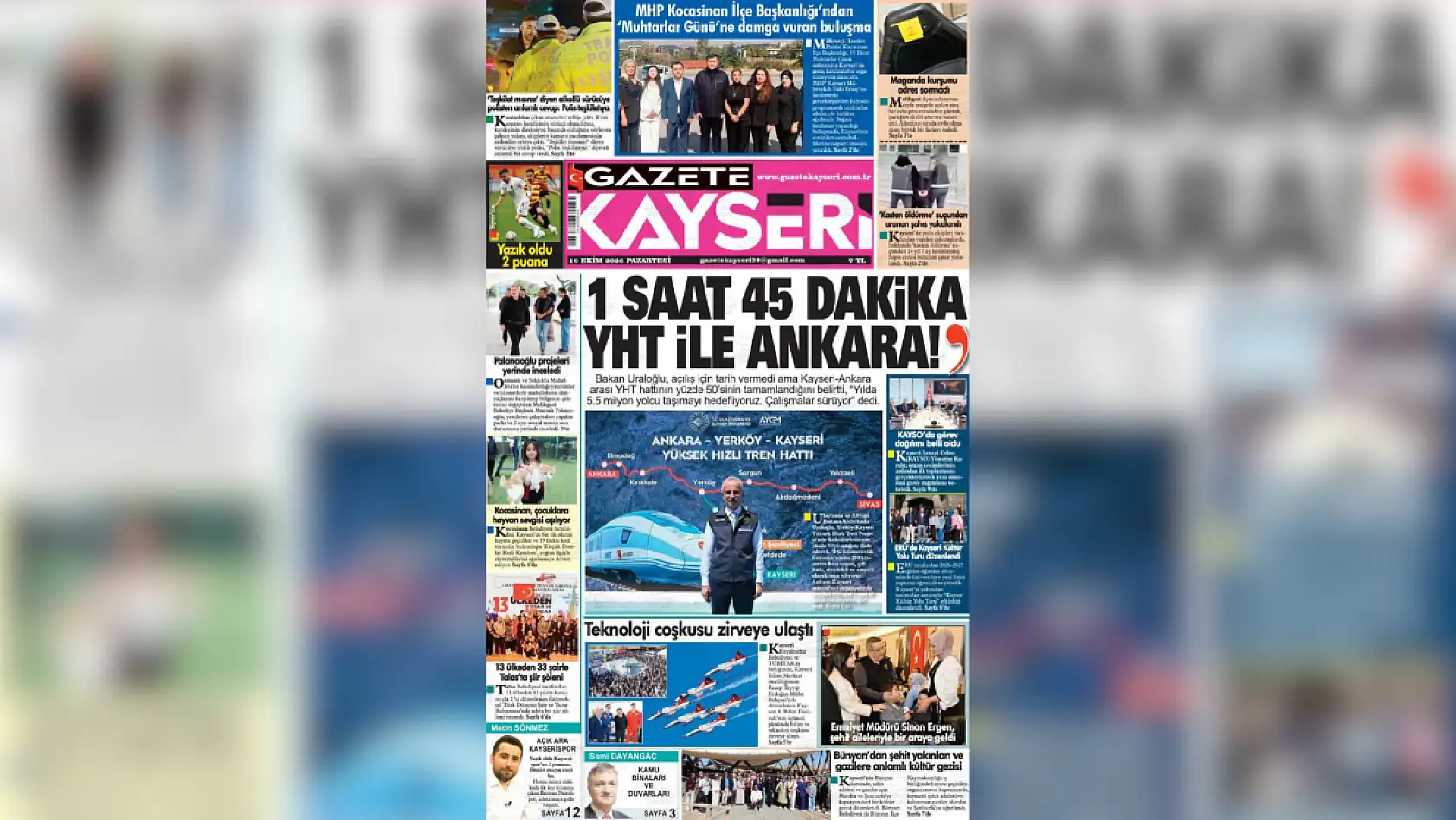 Kayseri yerel gazeteleri 19 Ekim Pazartesi sabahını hangi manşetlerle karşıladı?