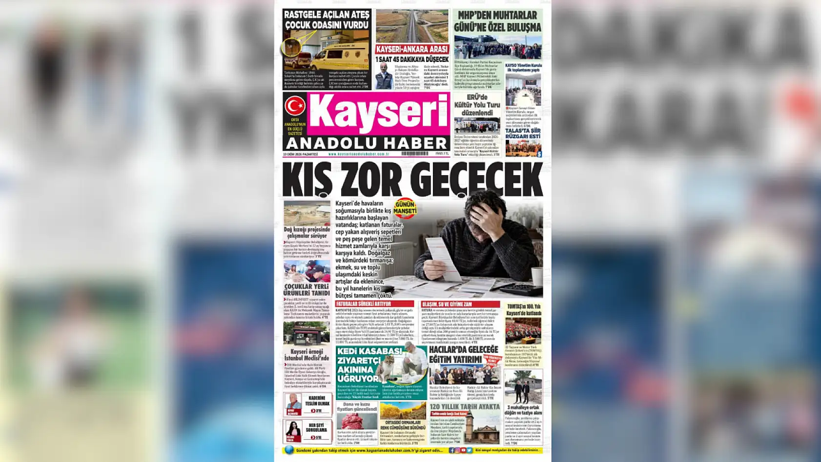 Kayseri yerel gazeteleri 19 Ekim Pazartesi sabahını hangi manşetlerle karşıladı?