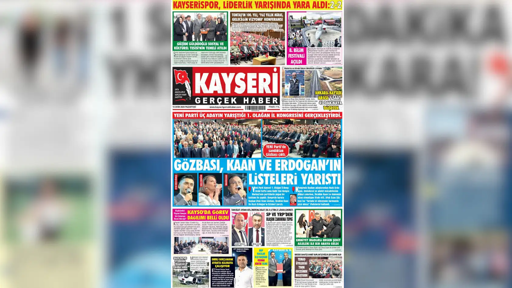 Kayseri yerel gazeteleri 19 Ekim Pazartesi sabahını hangi manşetlerle karşıladı?
