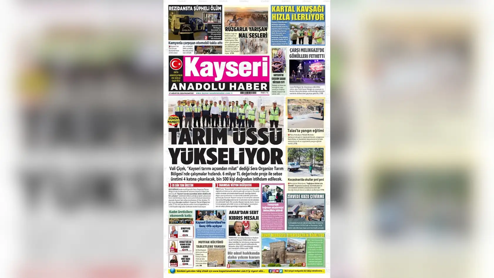Kayseri yerel gazeteleri 17 Ağustos sabahına hangi manşetlerle çıktı?