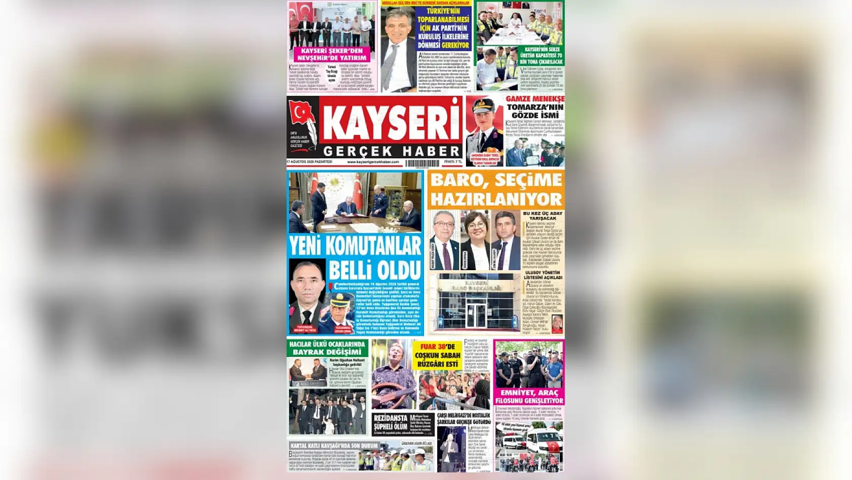 Kayseri yerel gazeteleri 17 Ağustos sabahına hangi manşetlerle çıktı?