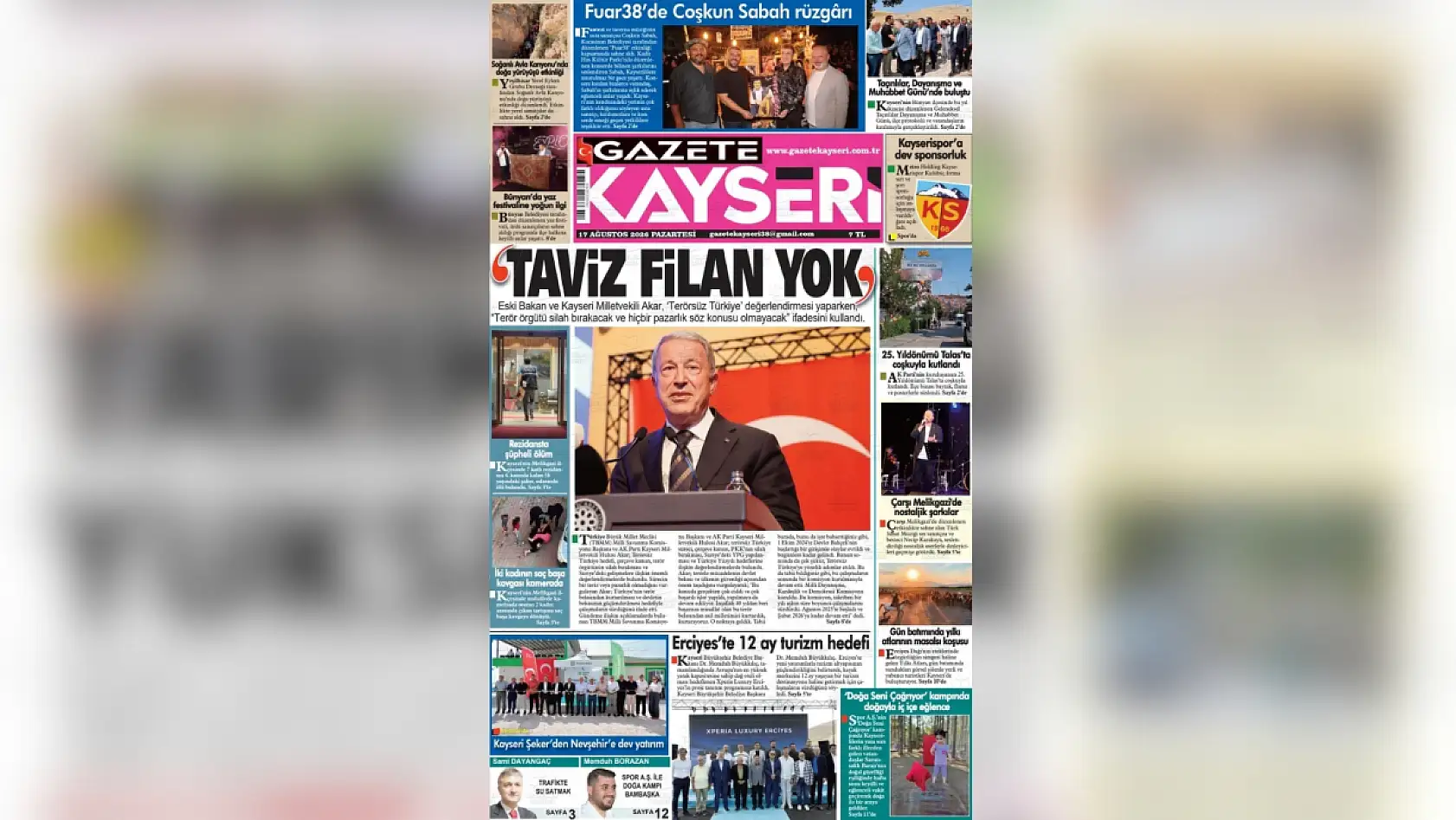 Kayseri yerel gazeteleri 17 Ağustos sabahına hangi manşetlerle çıktı?