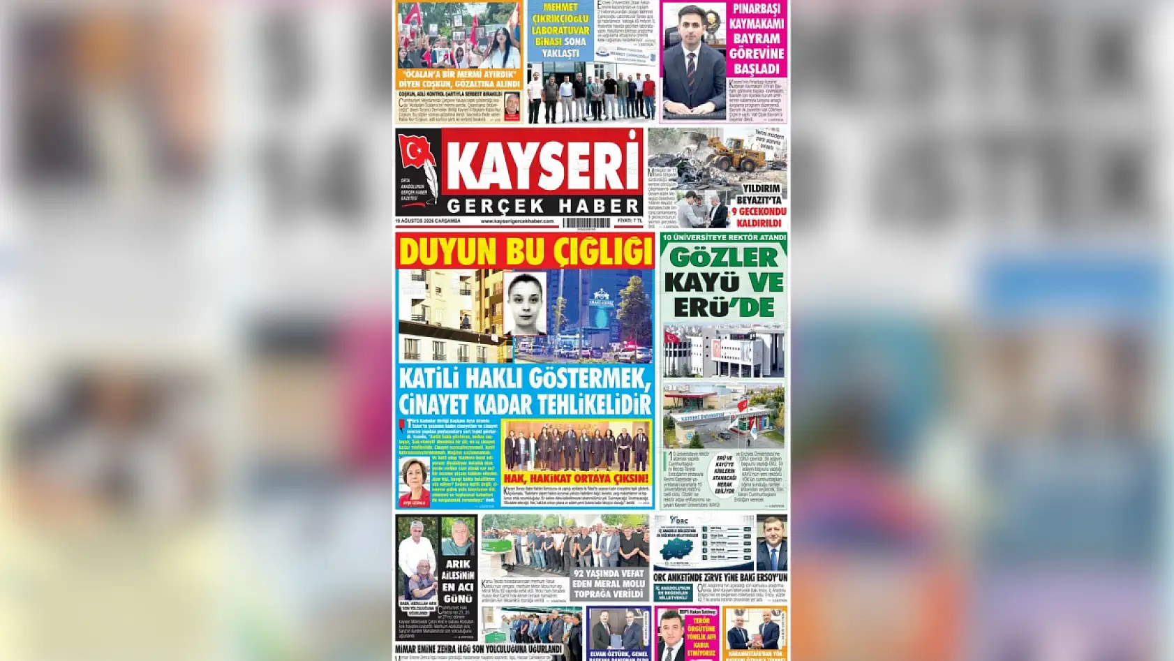Kayseri yerel gazeteleri bugün hangi manşetlerle çıktı? (19 Ağustos 2026)