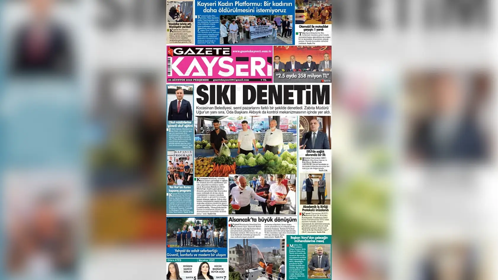 Kayseri yerel gazeteleri 20 Ağustos 2026 sabahına hangi manşetlerle çıktı?