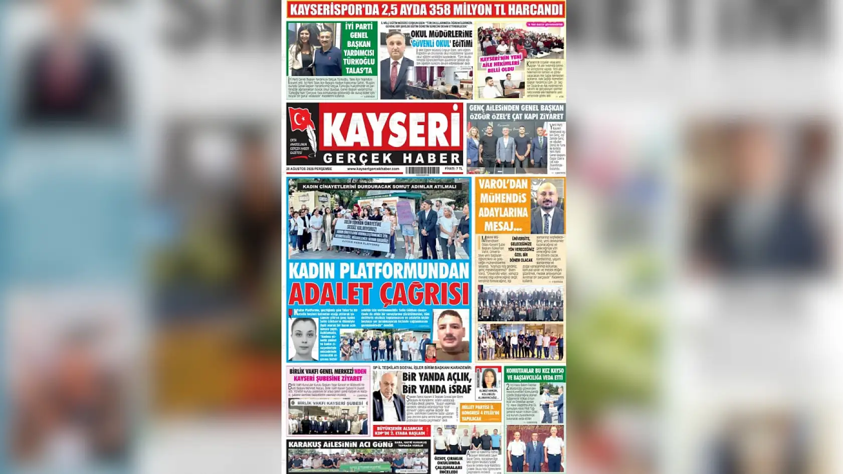 Kayseri yerel gazeteleri 20 Ağustos 2026 sabahına hangi manşetlerle çıktı?