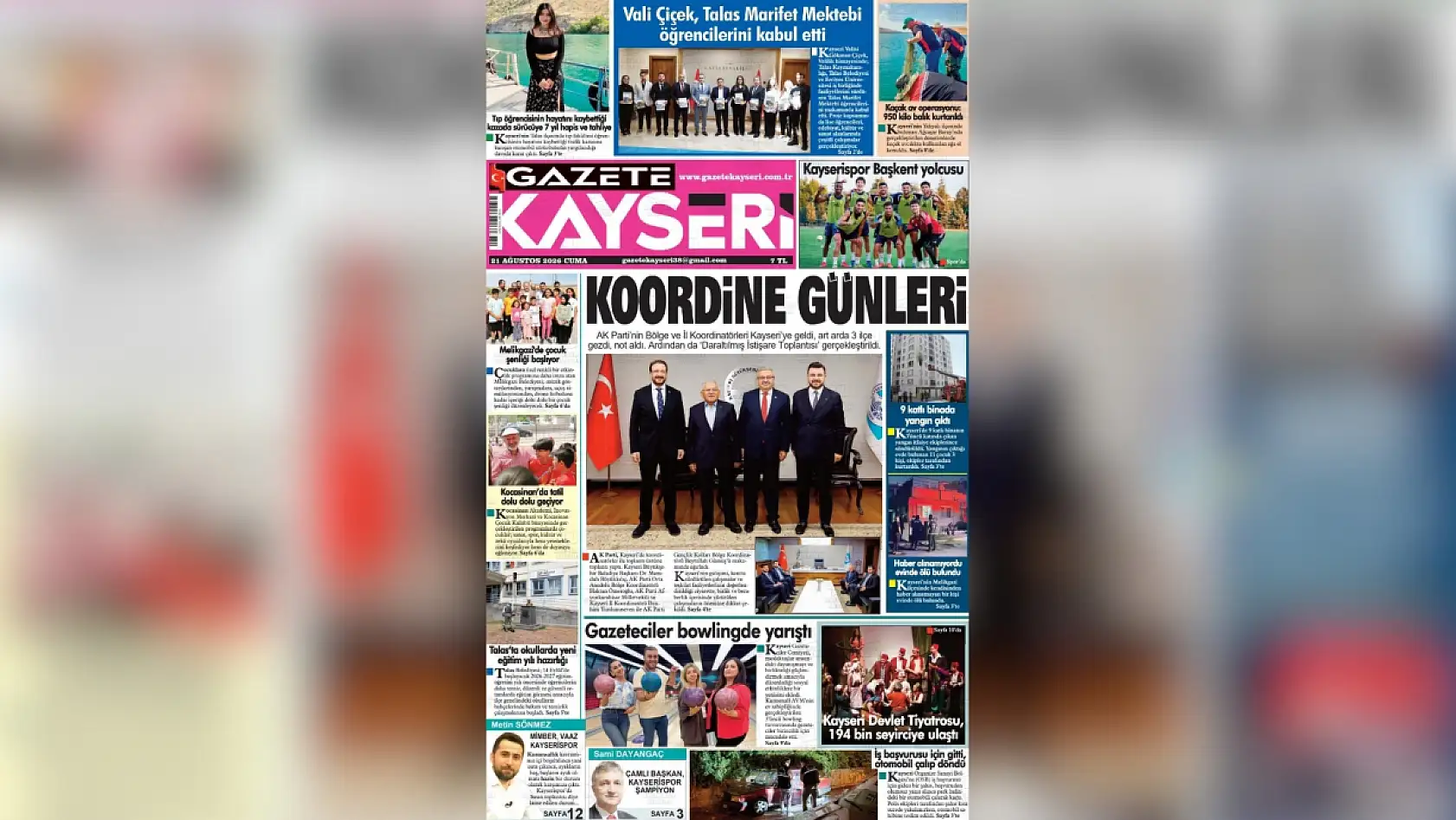 Kayseri yerel gazeteleri bugün hangi manşetlerle öne çıktı? (21 Ağustos 2026 Cuma)