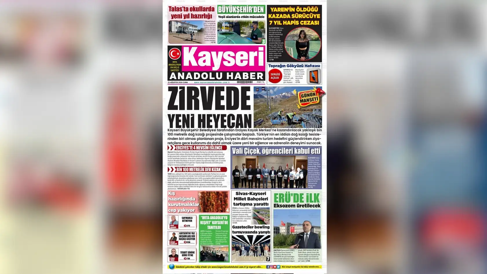 Kayseri yerel gazeteleri bugün hangi manşetlerle öne çıktı? (21 Ağustos 2026 Cuma)