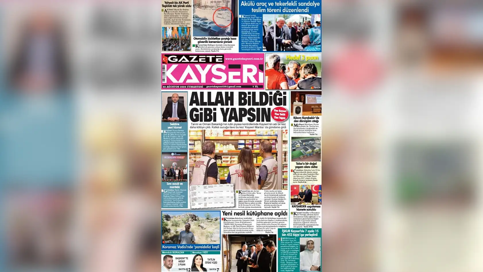 Kayseri yerel gazeteleri 22 Ağustos sabahına hangi manşetlerle çıktı?
