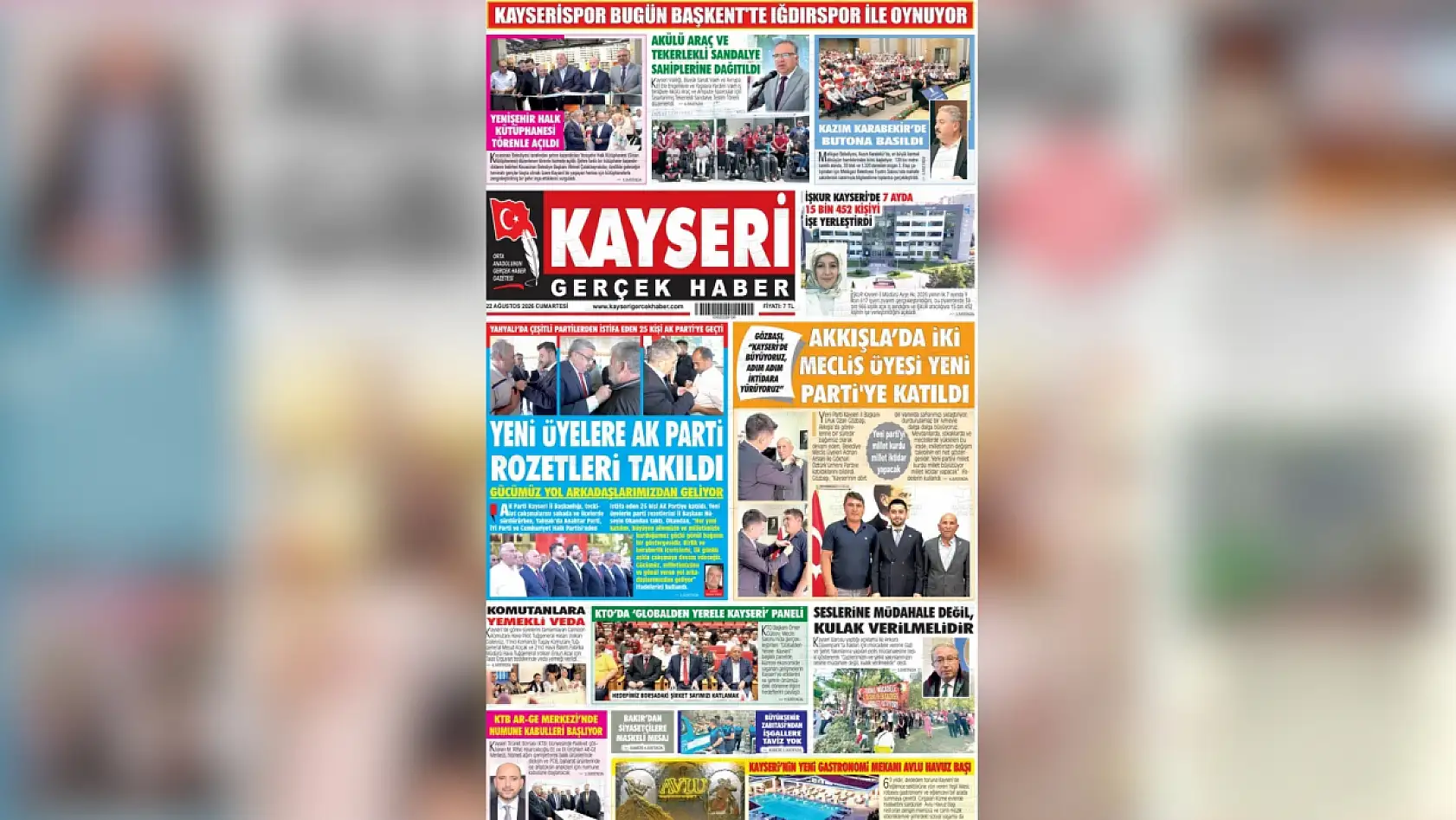 Kayseri yerel gazeteleri 22 Ağustos sabahına hangi manşetlerle çıktı?