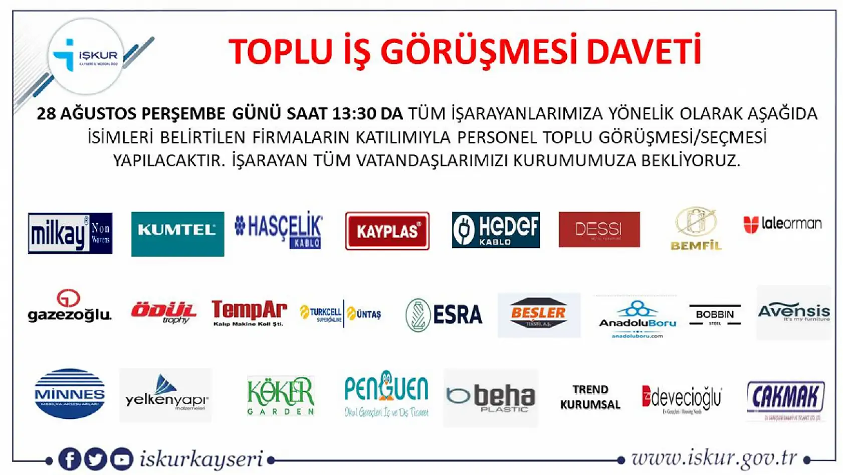 Kayseri'de iş arayanlara önemli fırsat! İŞKUR duyurdu 25 dev firma 540 personel alımı gerçekleştirecek...