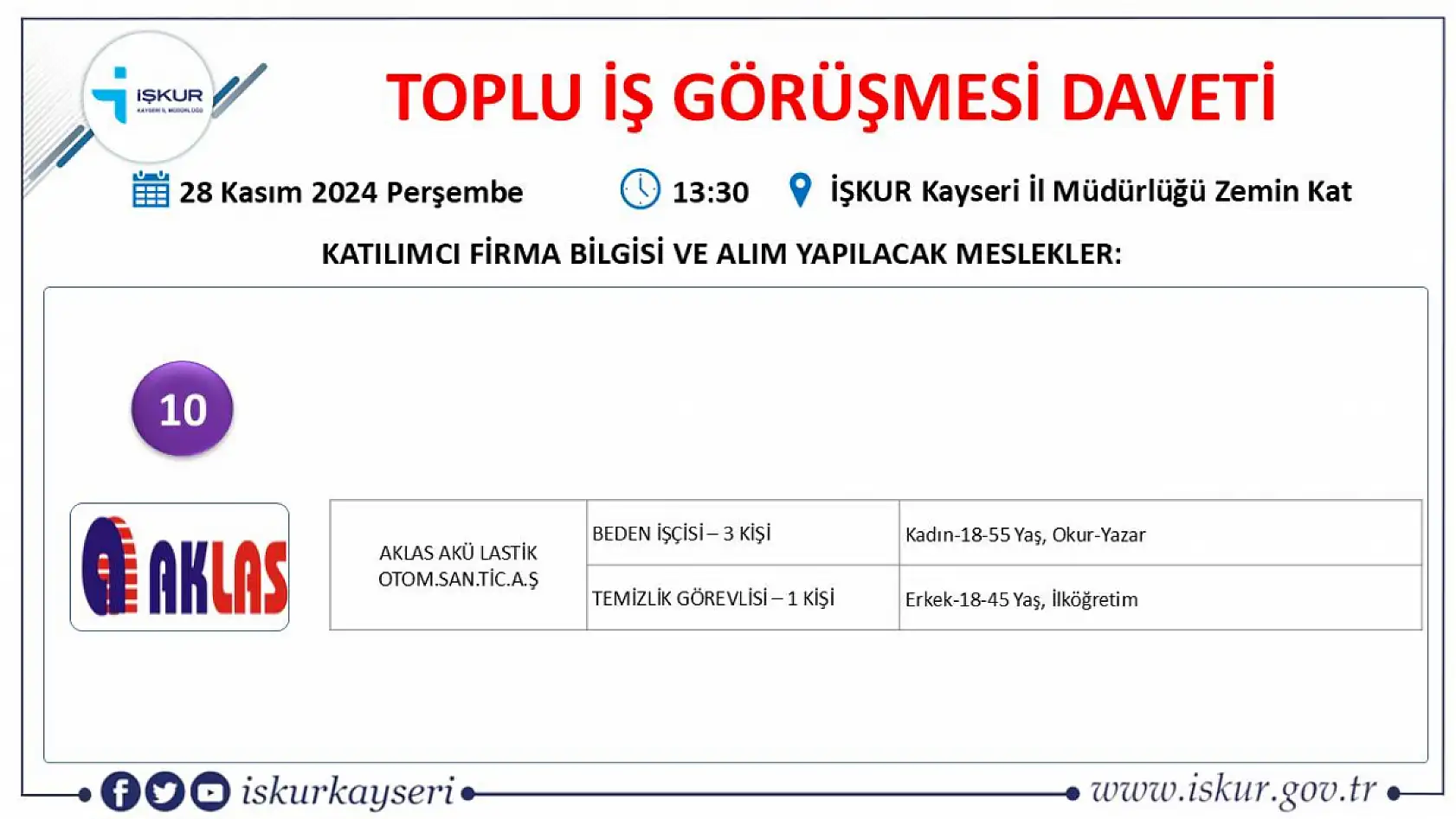Kayseri'de iş arayanlar o tarihe dikkat: 17 Farklı firma yüzlerce personel alacak!