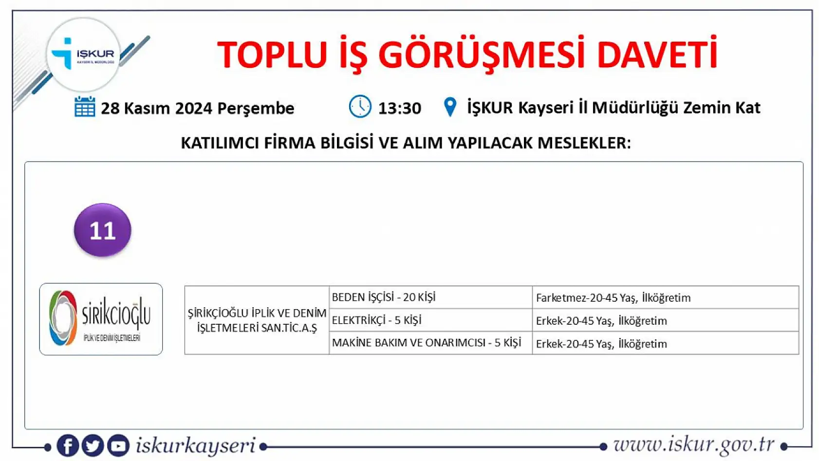 Kayseri'de iş arayanlar o tarihe dikkat: 17 Farklı firma yüzlerce personel alacak!