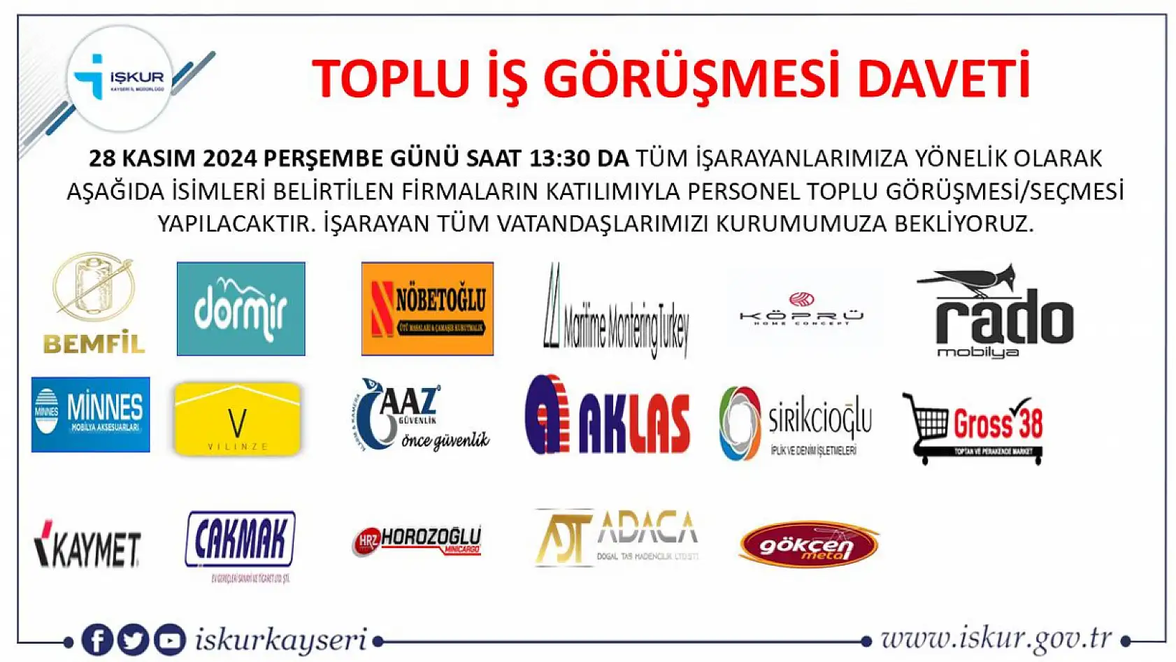 Kayseri'de iş arayanlar o tarihe dikkat: 17 Farklı firma yüzlerce personel alacak!