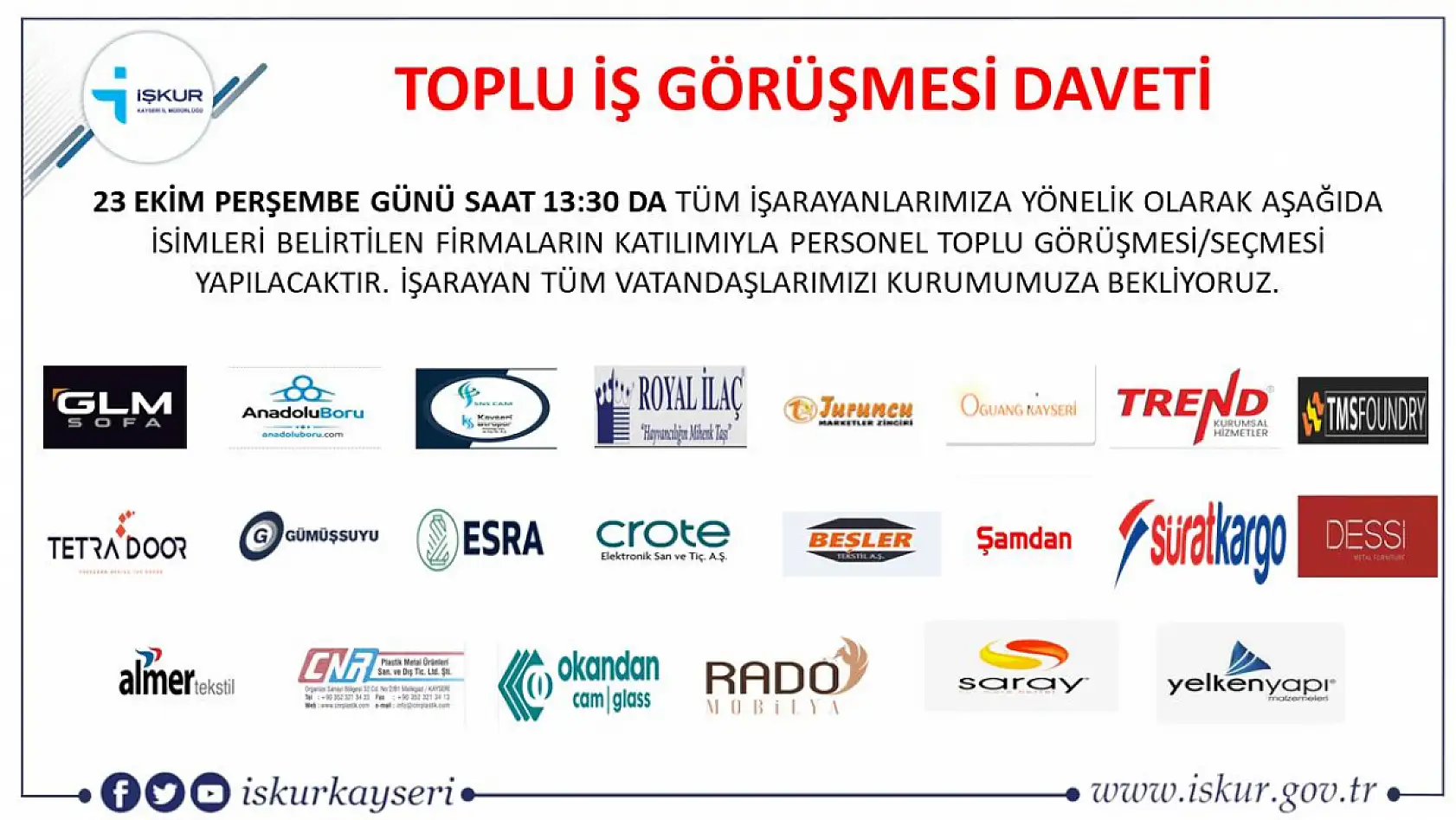 Kayseri'de iş arayan herkes o tarihte bir araya gelecek: 22 dev firma 363 personel alacak!