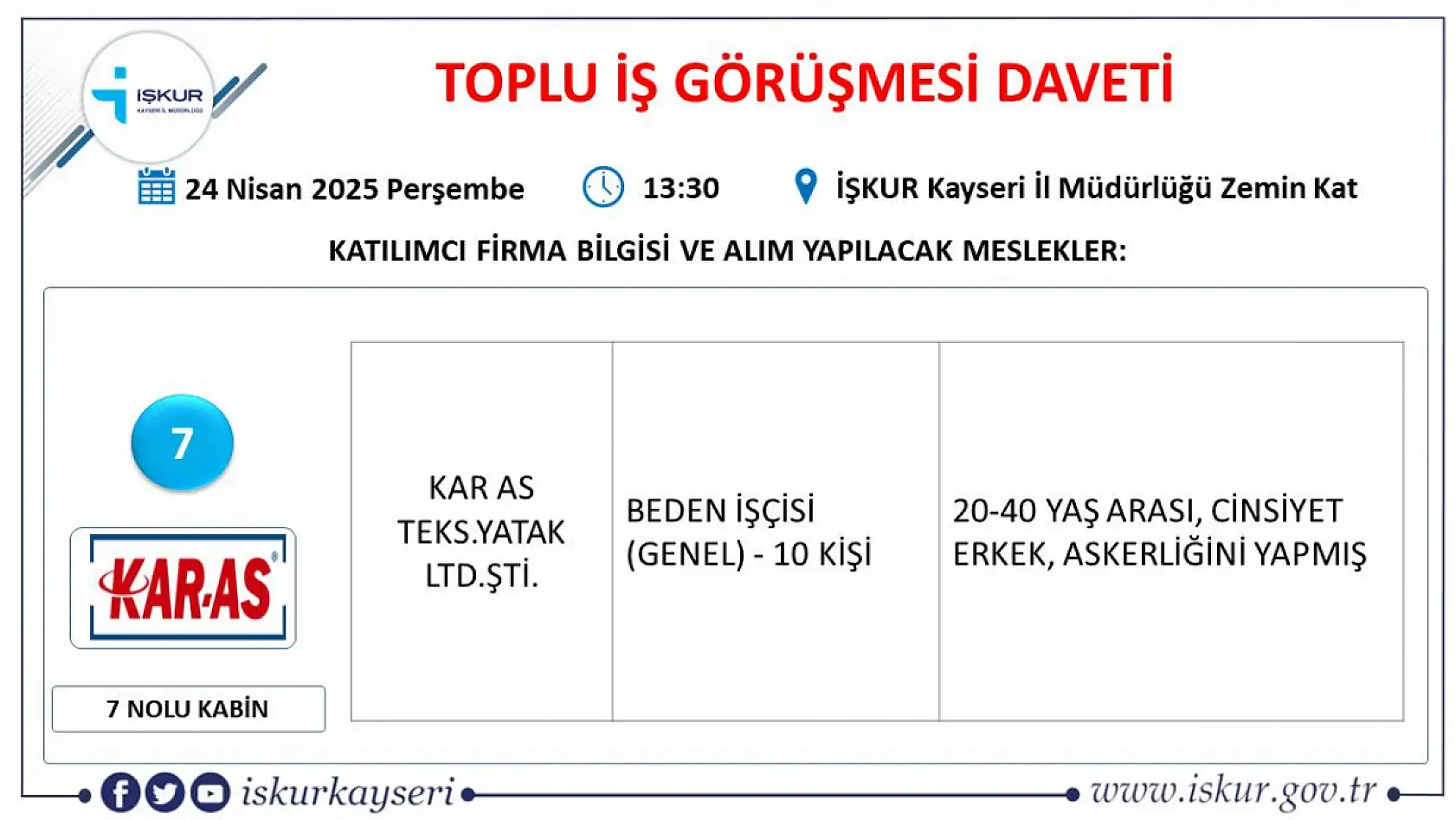 Kayseri'de Nisan ayı İŞKUR toplu iş görüşmesi tarihi belli oldu: 65 farklı meslekten yüzlerce personel alınacak!
