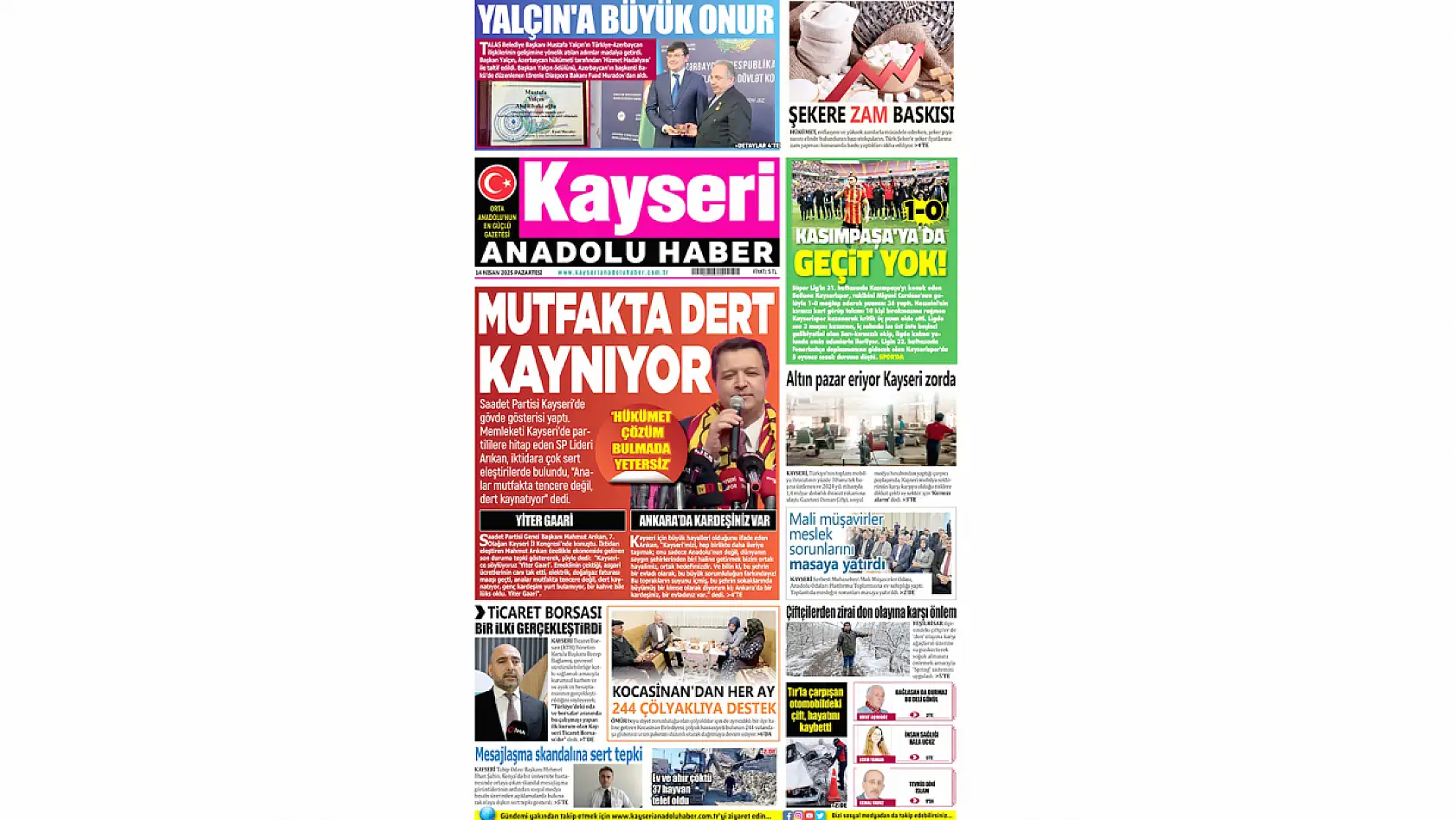 Kayseri Gazeteleri'nde 14 Nisan 2025 gündemi - Yerel basında öne çıkan manşetler...