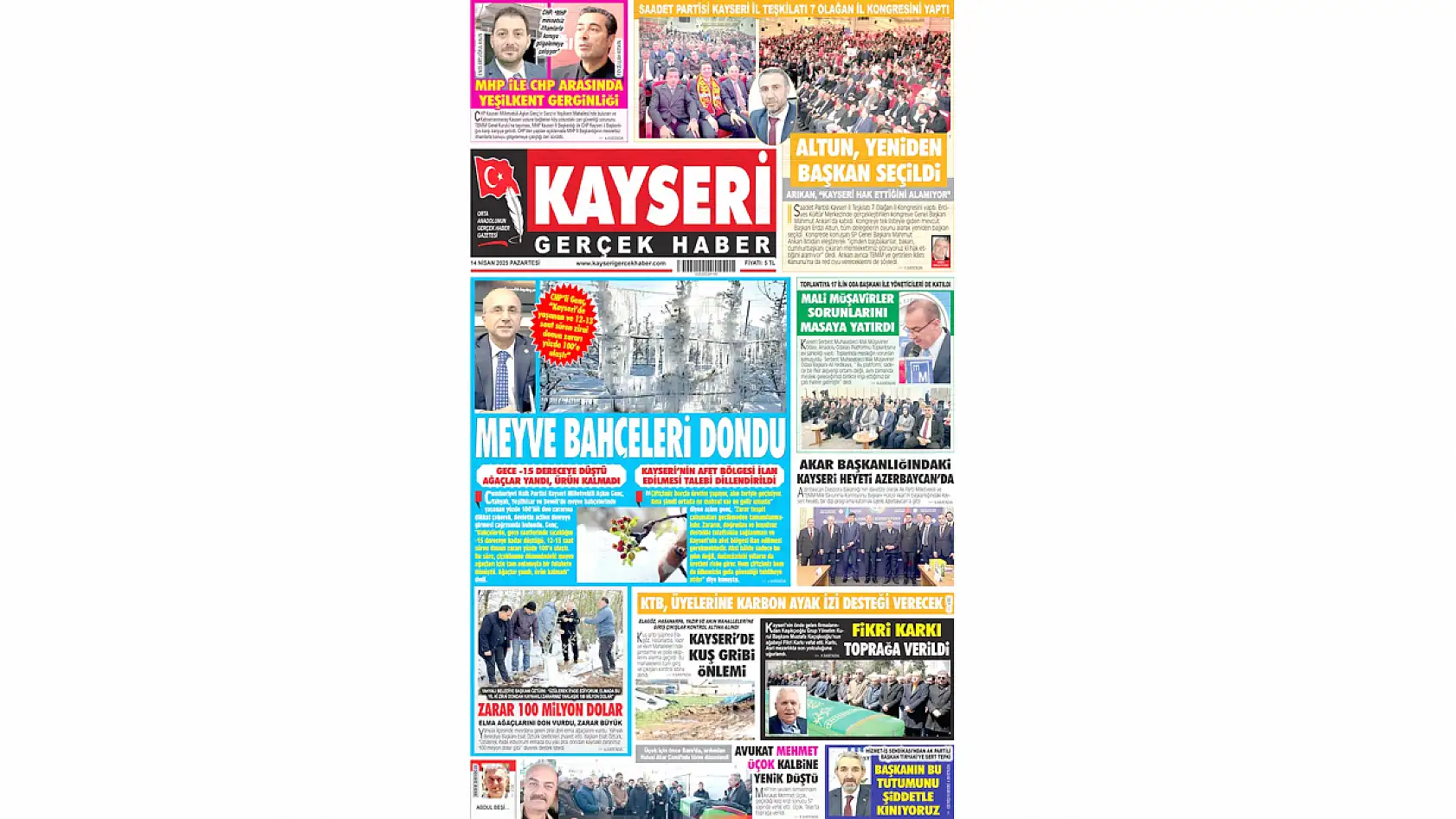 Kayseri Gazeteleri'nde 14 Nisan 2025 gündemi - Yerel basında öne çıkan manşetler...